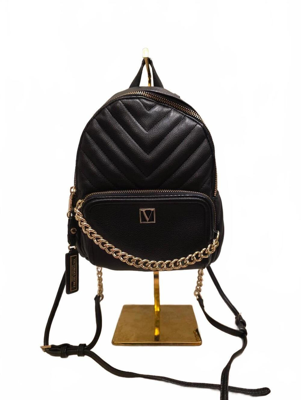Victoria’s Secret 2020 Black V Quilted Mini Backpack Gold Chain Bond Street